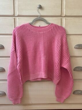 Hollister Pink Waffle-Knit Crewneck Sweater